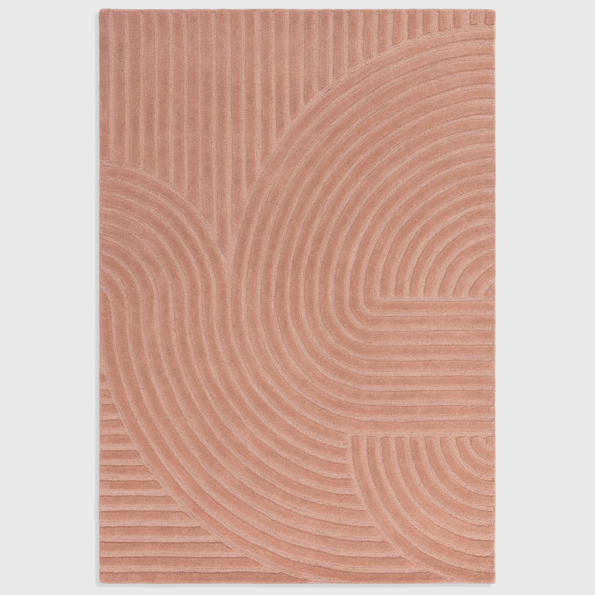 Alvo Rugs Hagia Blush rug featuring a geometric cut and loop wool design in soft pink tones.