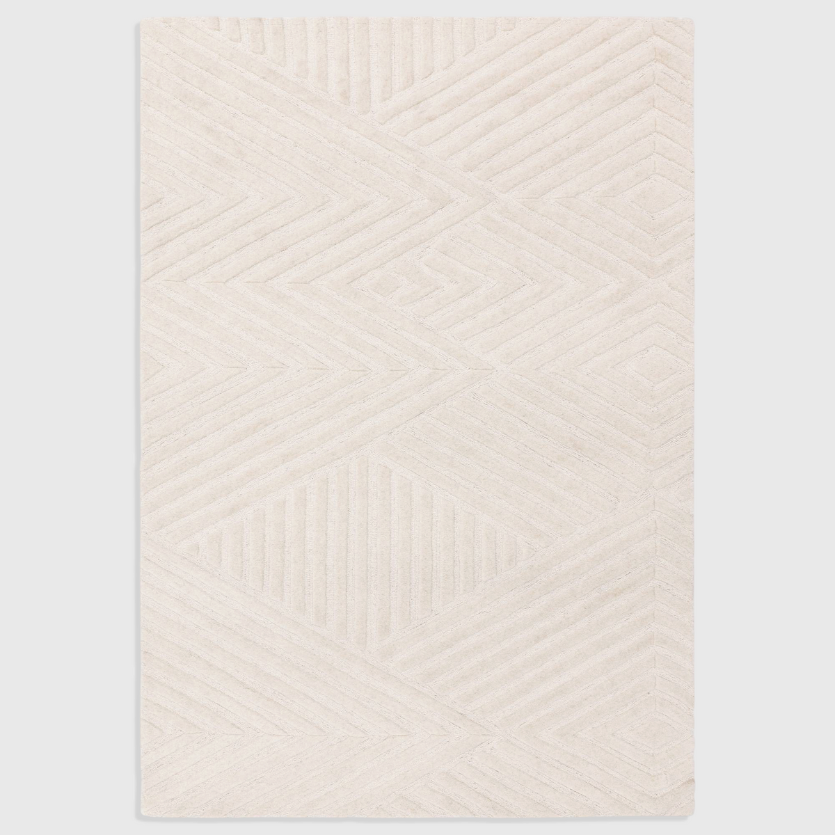 Alvo Rugs Hagia ivory wool rug with a geometric cut and loop pile pattern in a contemporary hand-tufted design.