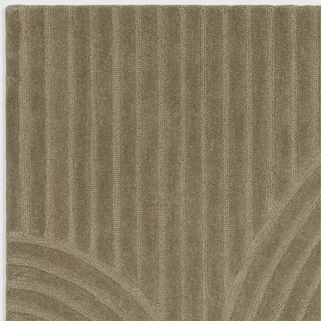 Alvo Rugs Hagia Sage green wool rug with a textured cut and loop geometric pattern and soft pile finish