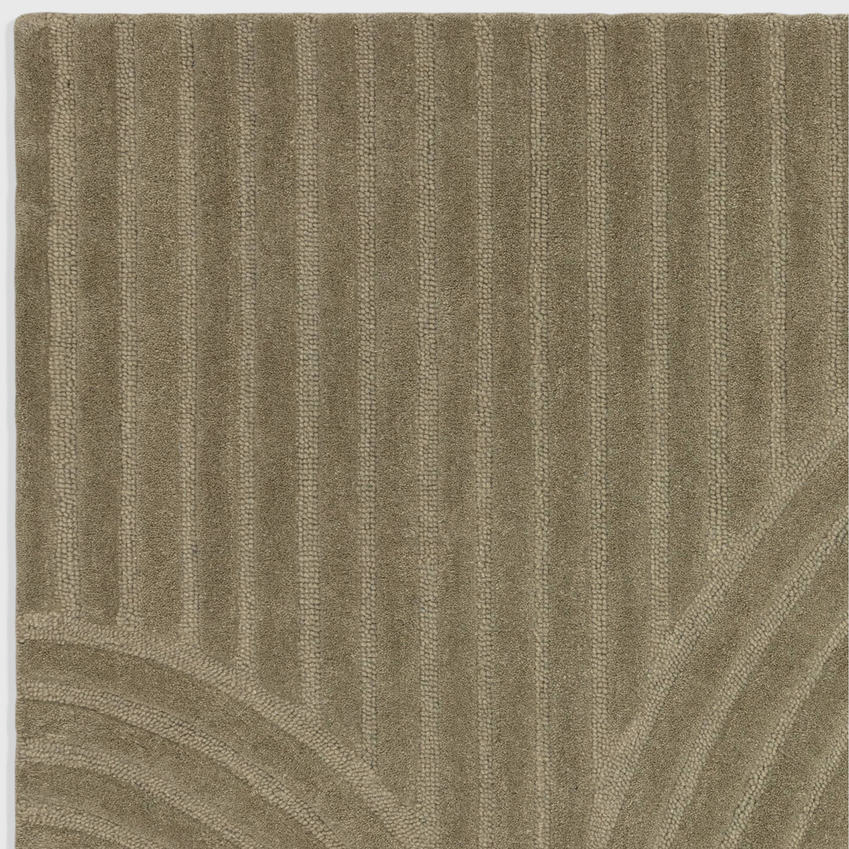 Alvo Rugs Hagia Sage green wool rug with a textured cut and loop geometric pattern and soft pile finish