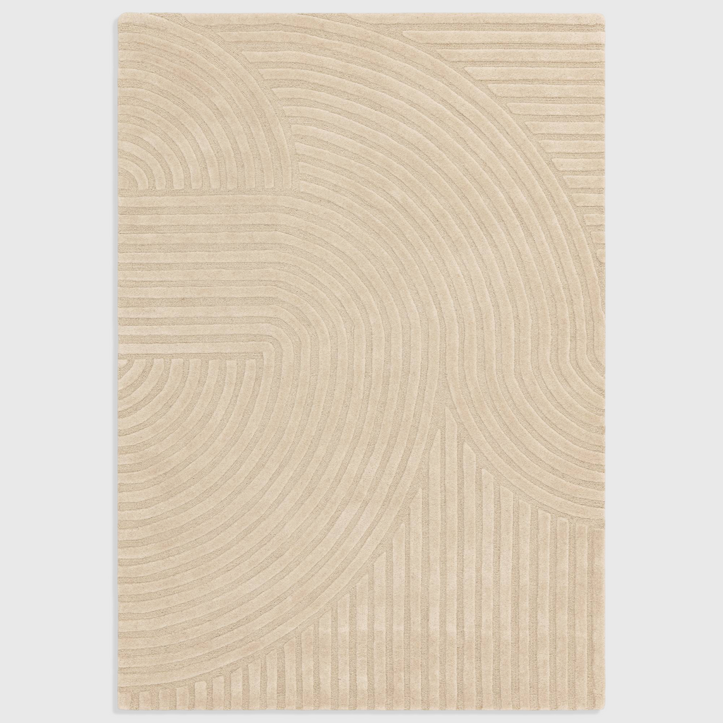 Alvo Rugs Hagia Sand rug featuring a beige geometric pattern with cut and loop wool pile in a contemporary style.