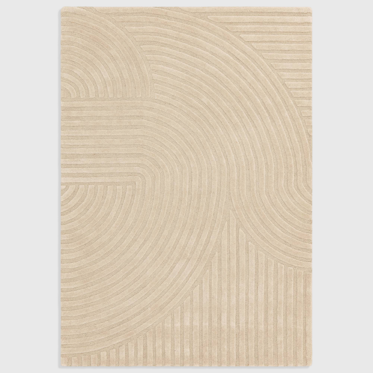 Alvo Rugs Hagia Sand rug featuring a beige geometric pattern with cut and loop wool pile in a contemporary style.