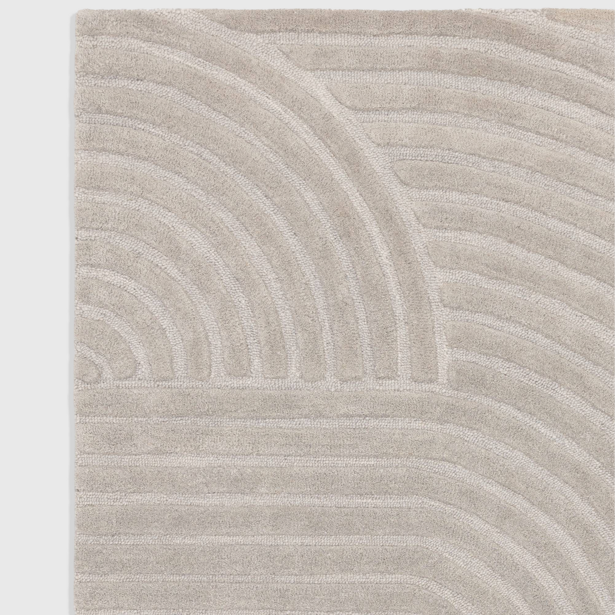 Alvo Rugs Hagia silver wool rug with geometric cut and loop pile pattern in a soft grey tone