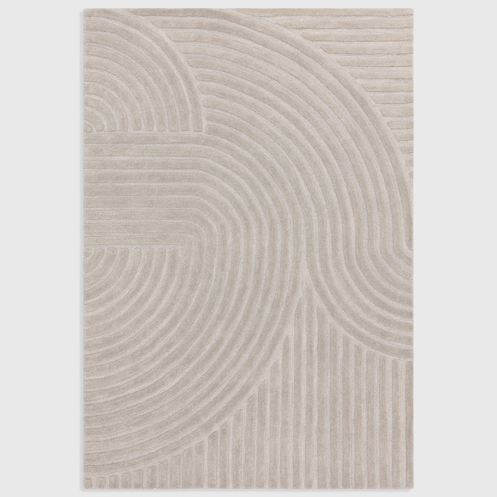Alvo Rugs Hagia silver wool rug with geometric cut and loop pile pattern in a contemporary grey aesthetic