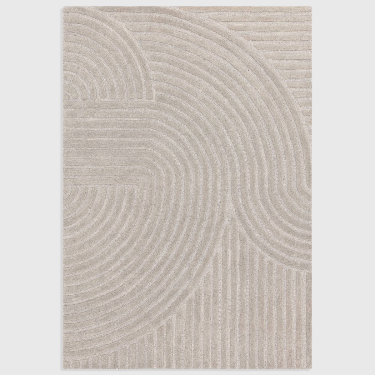 Alvo Rugs Hagia silver wool rug with geometric cut and loop pile pattern in a contemporary grey aesthetic