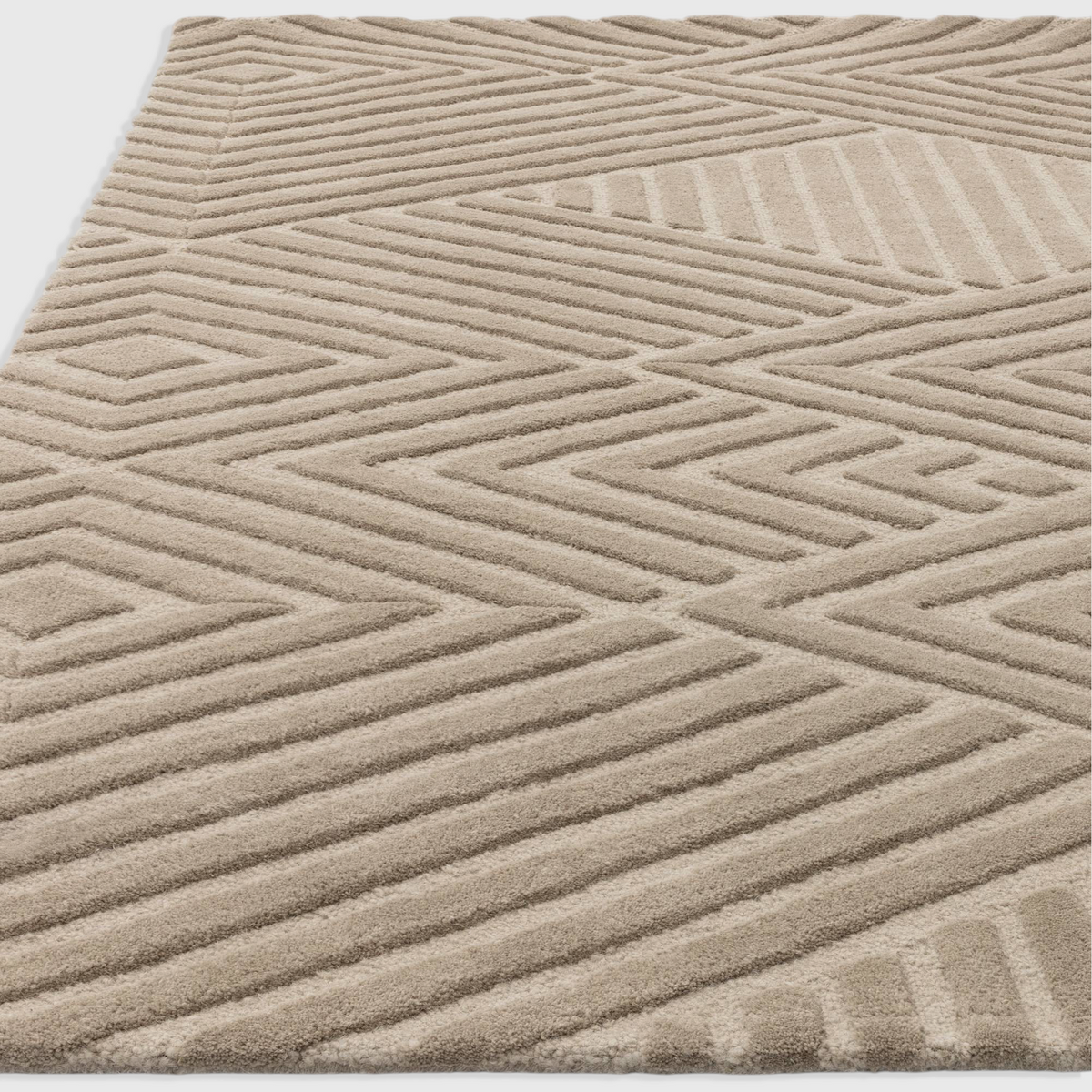 Alvo Rugs Hagia taupe wool rug featuring a geometric cut and loop pile pattern in a contemporary style