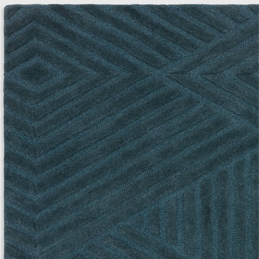 Alvo Rugs Hagia teal wool rug with geometric cut and loop pile pattern in a contemporary style