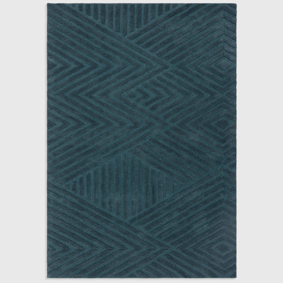 Alvo Rugs Hagia teal wool rug featuring a geometric cut and loop pile pattern in a contemporary style