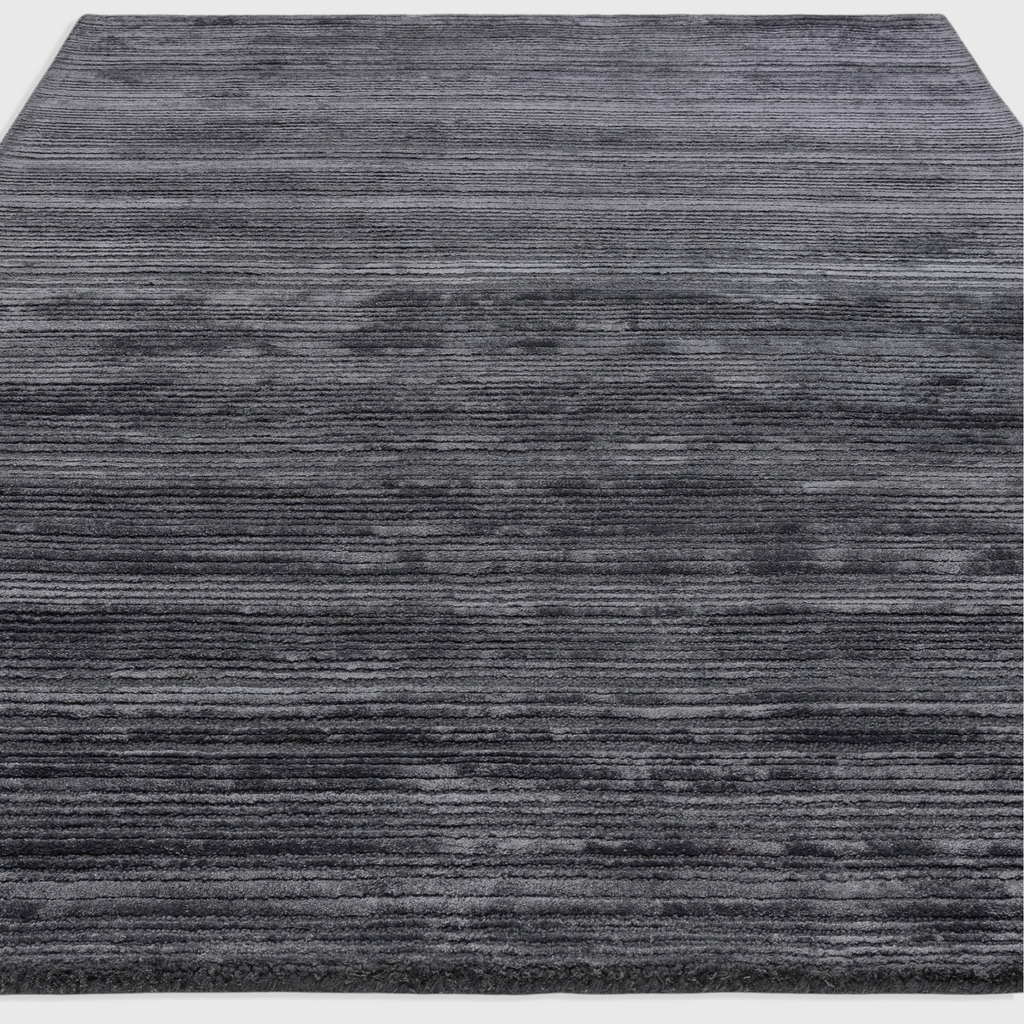 Alvo Rugs Henlee petrol blue hand-woven wool and viscose rug with textured cut and loop pile organic lines