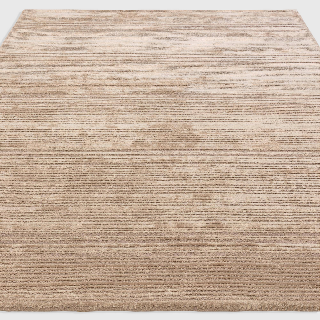 Alvo Rugs Henlee sand beige hand woven wool and viscose rug with textured cut and loop pile organic lines