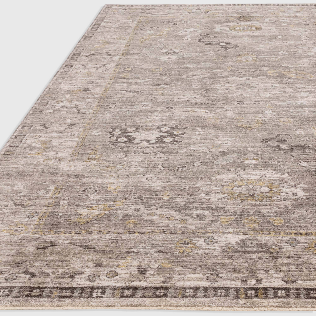 Alvo Rugs Jaspere Ja03 beige and grey low pile area rug with an antique distressed pattern and soft polyester texture.