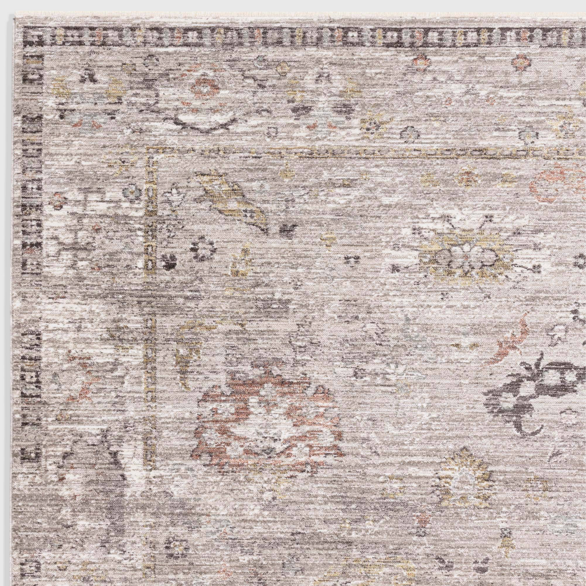 Alvo Rugs Jaspere Ja04 grey and silver polyester rug with a classic antique-inspired pattern and low pile design.