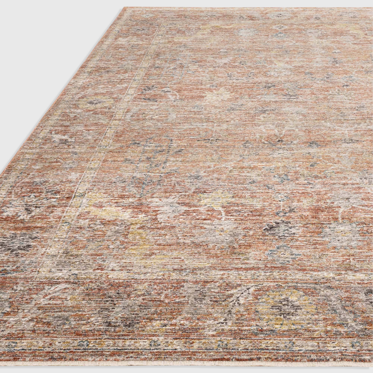 Alvo Rugs Jaspere Ja05 low pile polyester rug featuring a distressed antique red and neutral pattern