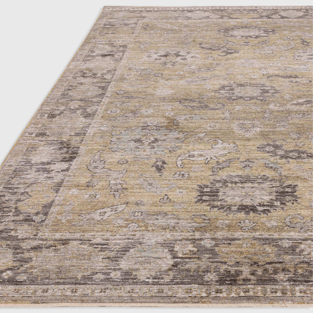 Alvo Rugs Jaspere Ja06 rug featuring a classic antique design in yellow, gold, and grey tones with a low pile finish.