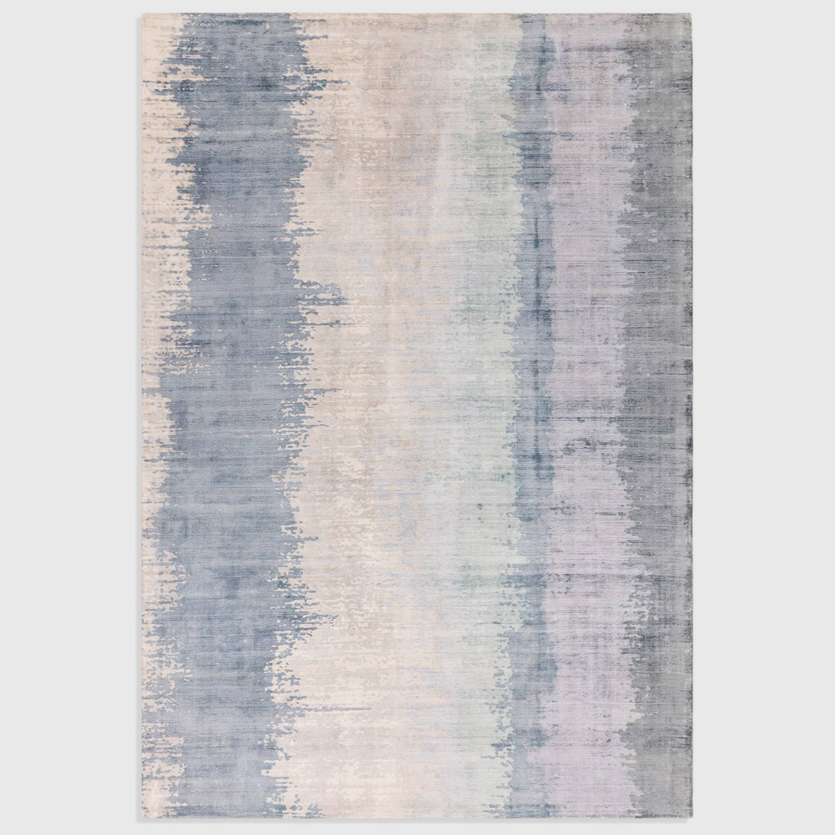 Alvo Rugs Junow aquamarine hand-woven viscose rug with abstract blue and grey striped pattern