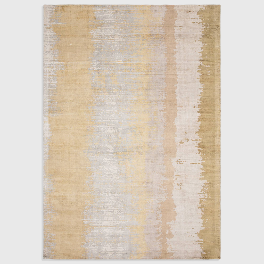 Alvo Rugs Junow Citrine hand-woven viscose rug featuring abstract yellow and gold tones with a soft loop pile finish.