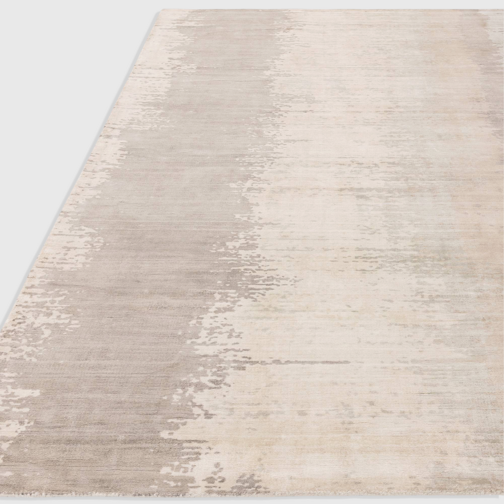 Alvo Rugs Junow greige hand-woven viscose rug with an abstract design and soft loop pile texture.