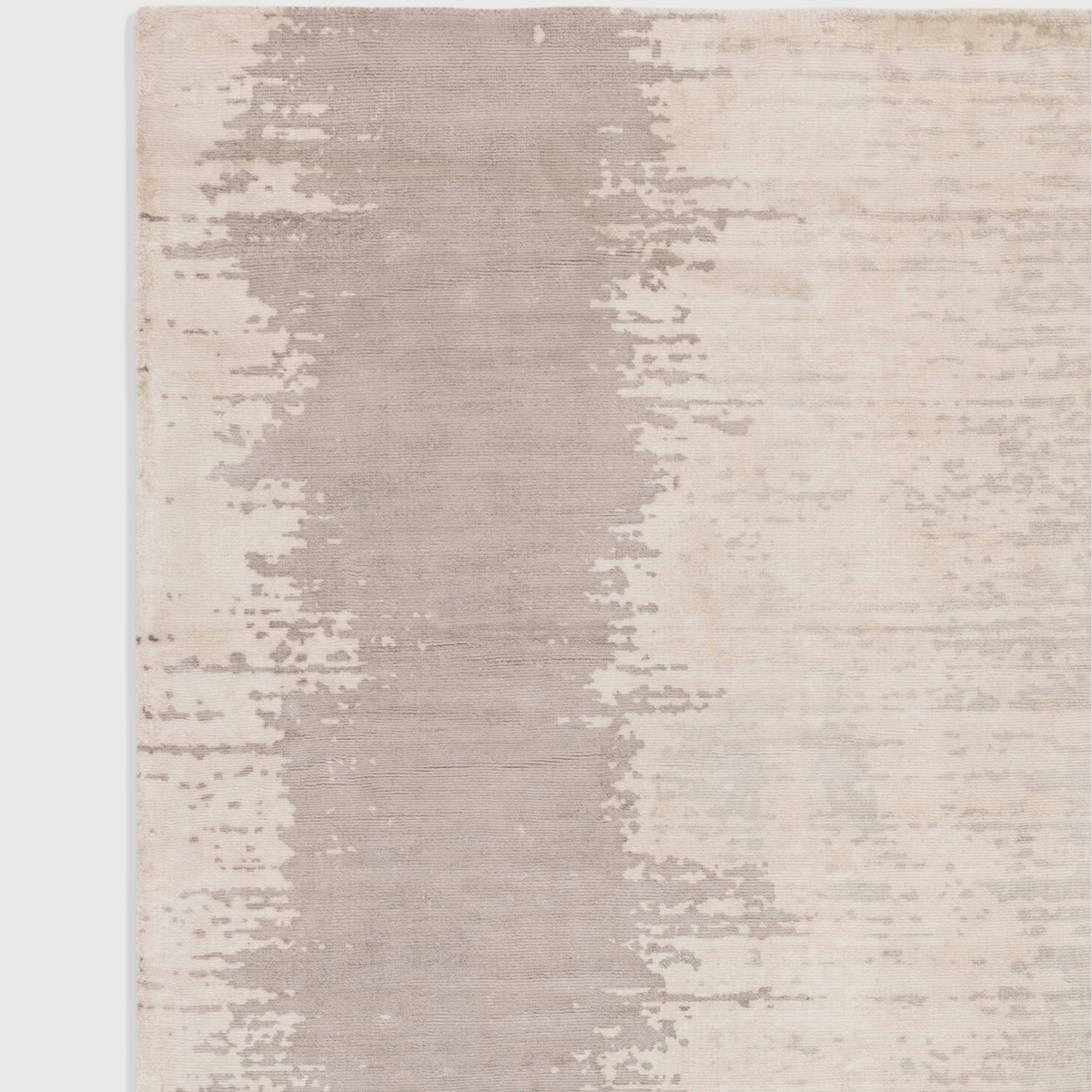 Alvo Rugs Junow greige hand-woven viscose rug with an abstract pattern and soft loop pile texture.
