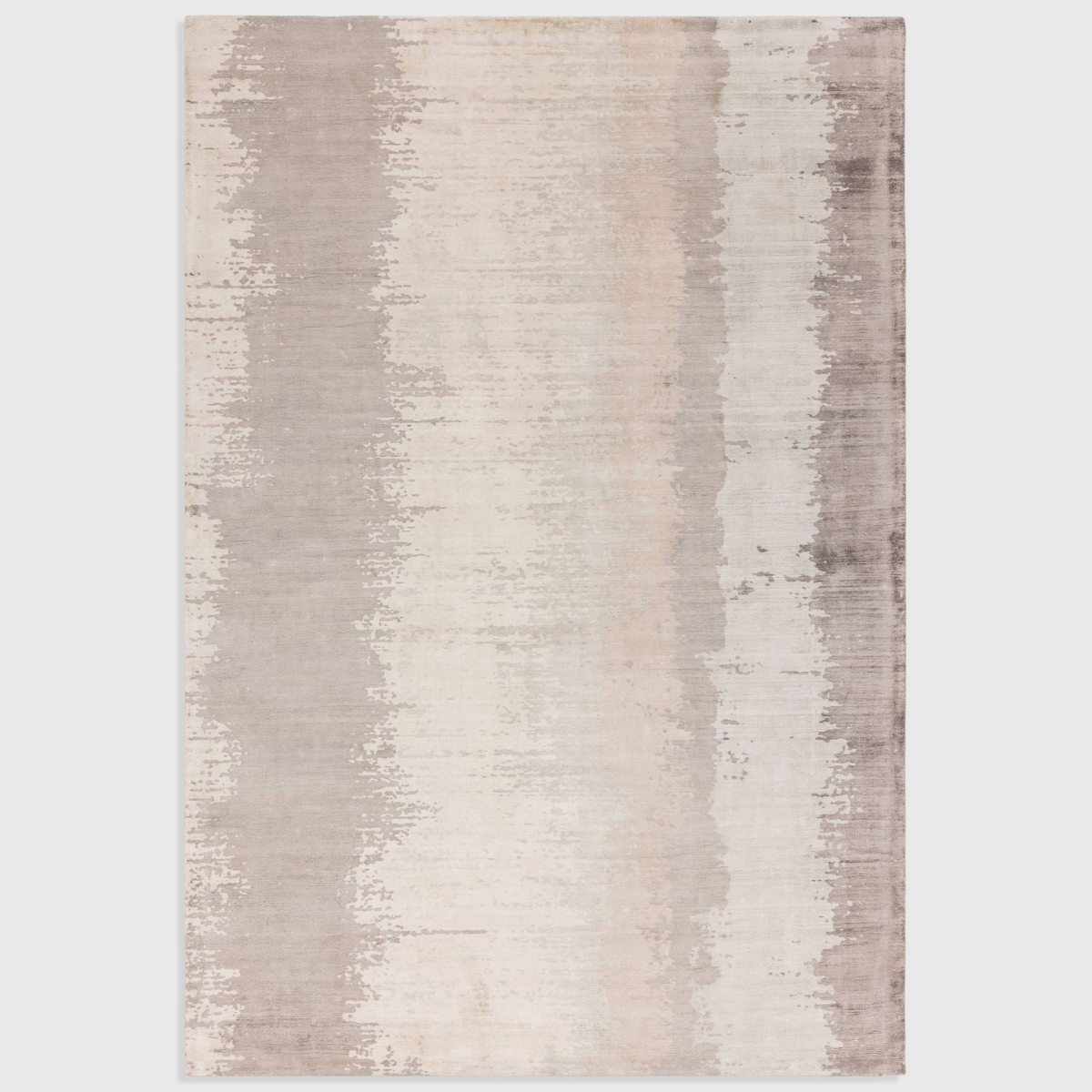 Alvo Rugs Junow greige hand woven viscose rug with an abstract striped design in neutral beige and grey tones.