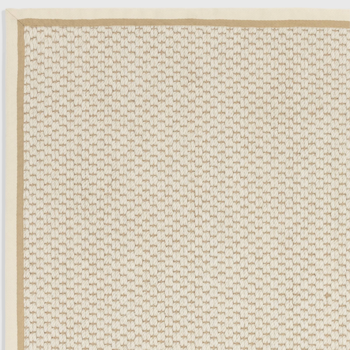 Alvo Rugs Kori cream linen rug featuring a textured double loop wool and jute flatweave with a clean cotton border.