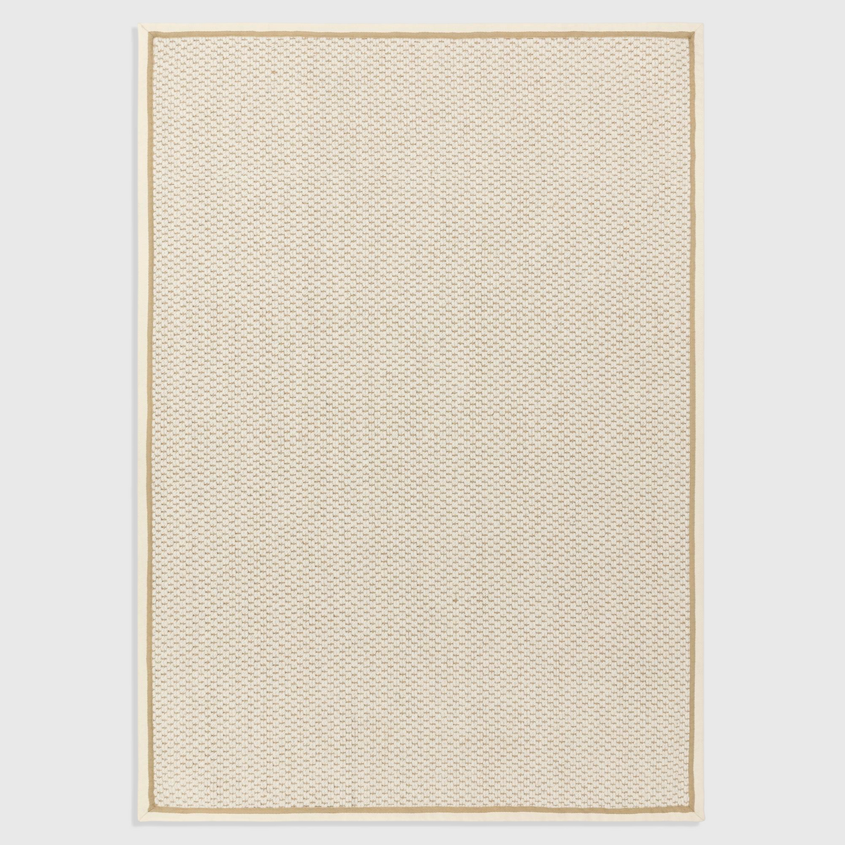 Alvo Rugs Kori cream linen flatweave rug with double loop texture and a contrasting beige cotton border.
