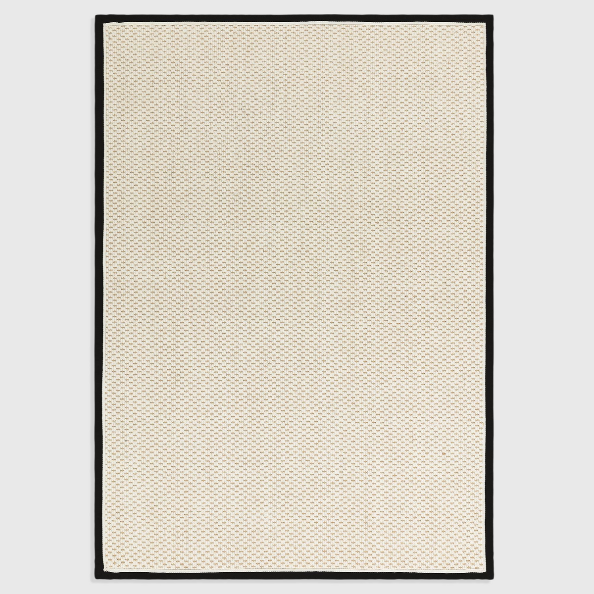 Alvo Rugs Kori charcoal and cream flatweave rug with a textured wool and jute loop design and a dark border.