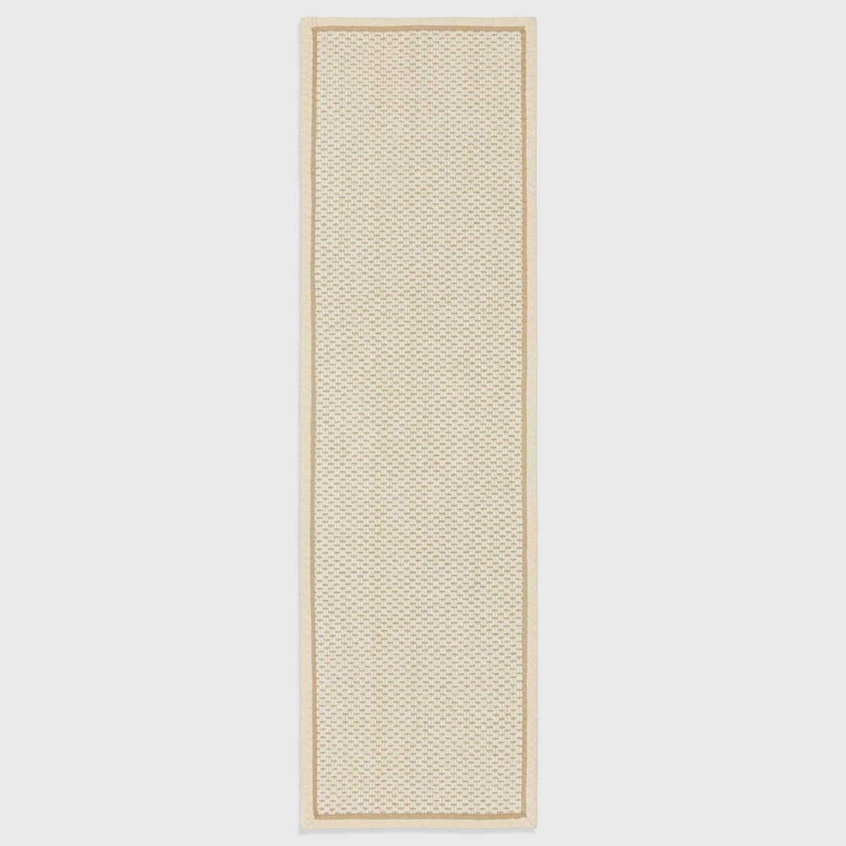 Alvo Rugs Kori cream linen runner rug with double loop texture, wool and jute blend, and a flatweave cotton border.