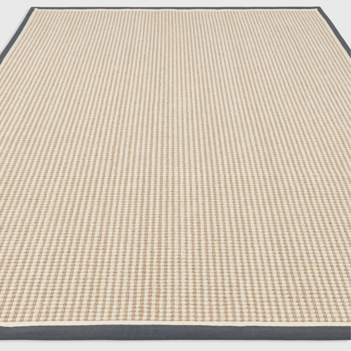 Alvo Rugs Kori Loop slate and cream flatweave rug made from jute and wool with a dark border