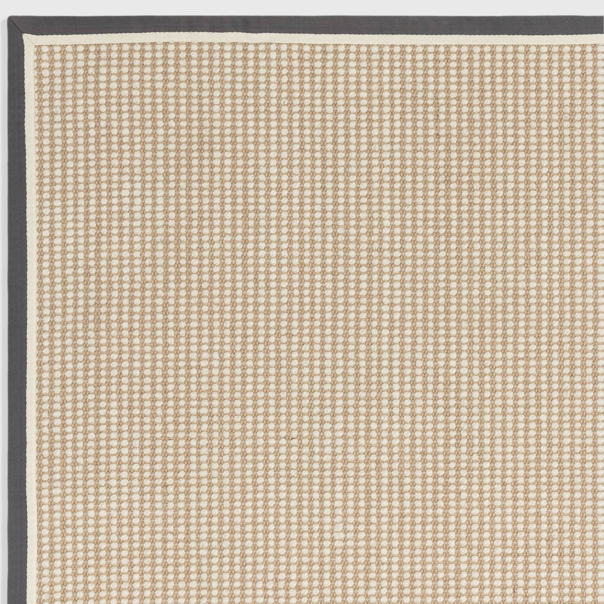 Alvo Rugs Kori Loop slate and cream jute and wool flatweave rug with a dark grey cotton border