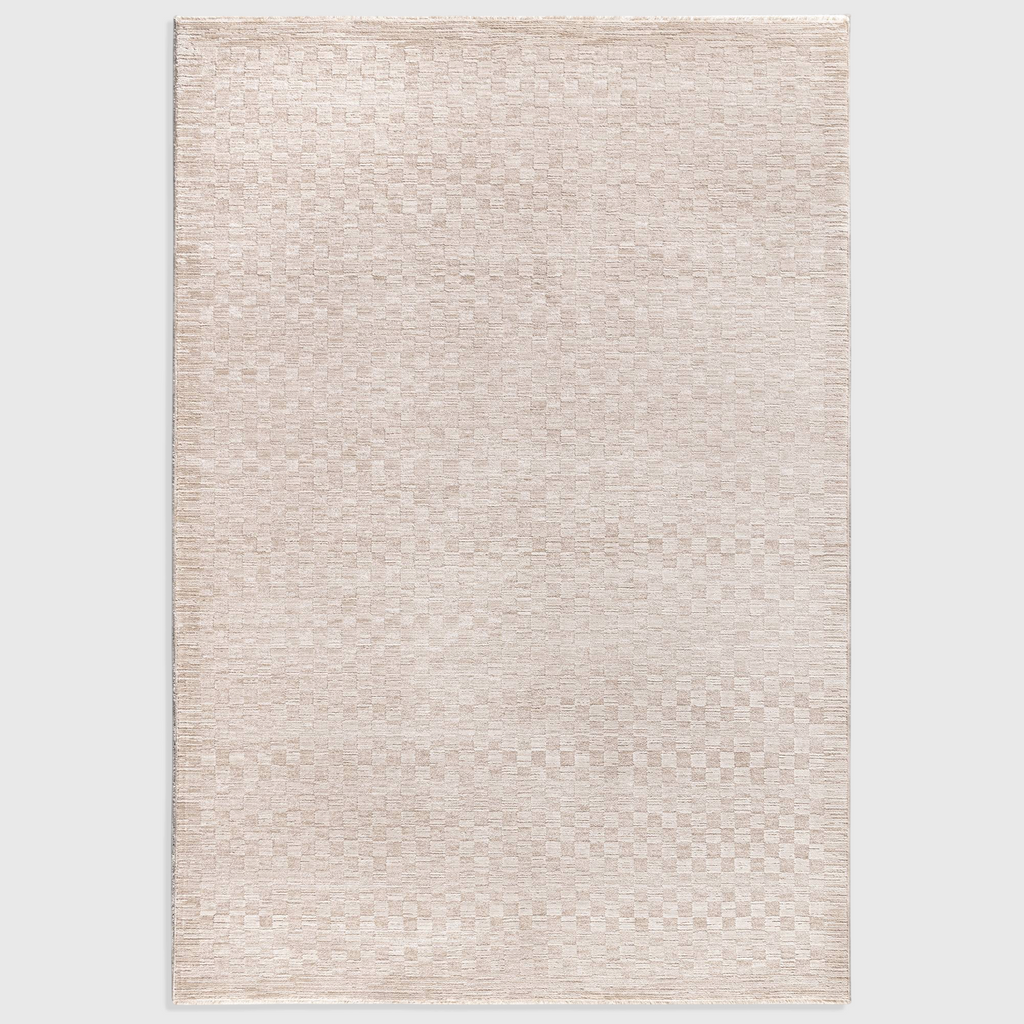 Alvo Rugs Lorentz La01 beige boho area rug with a textured tonal checkered pattern and soft polyester pile