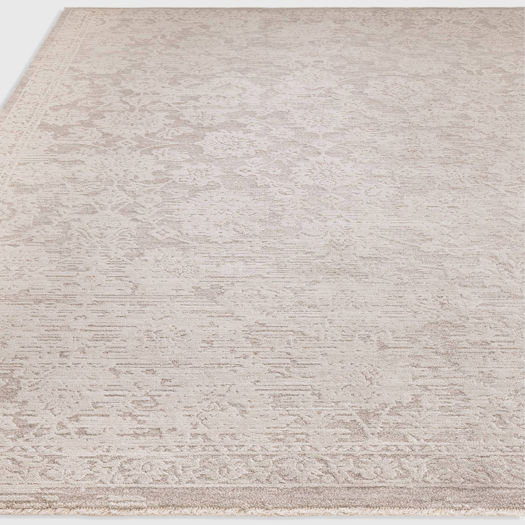Alvo Rugs Lorentz La04 beige boho rug with tonal textured pattern and soft polyester pile