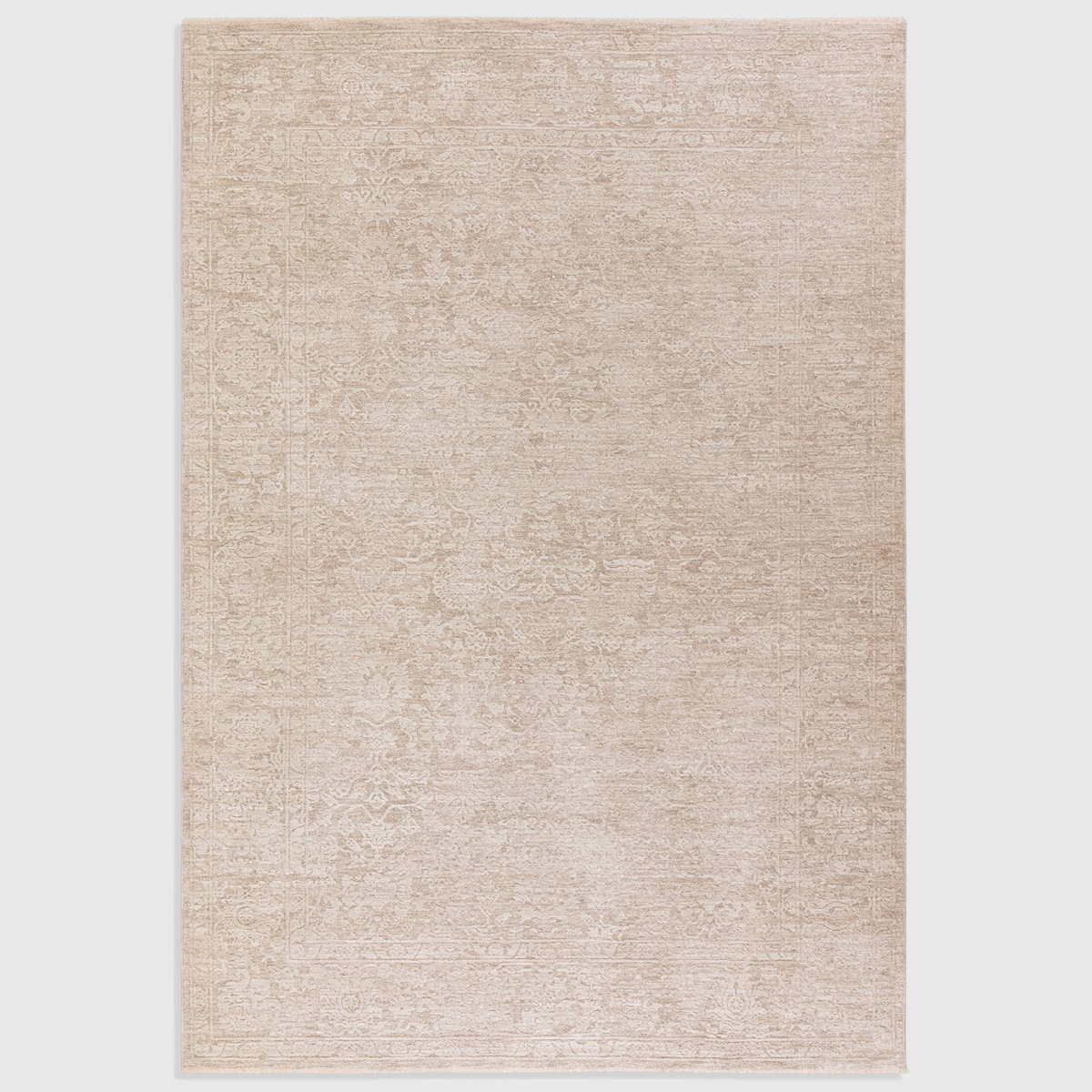 Alvo Rugs Lorentz La03 beige boho area rug with a subtle tonal floral pattern and soft polyester pile