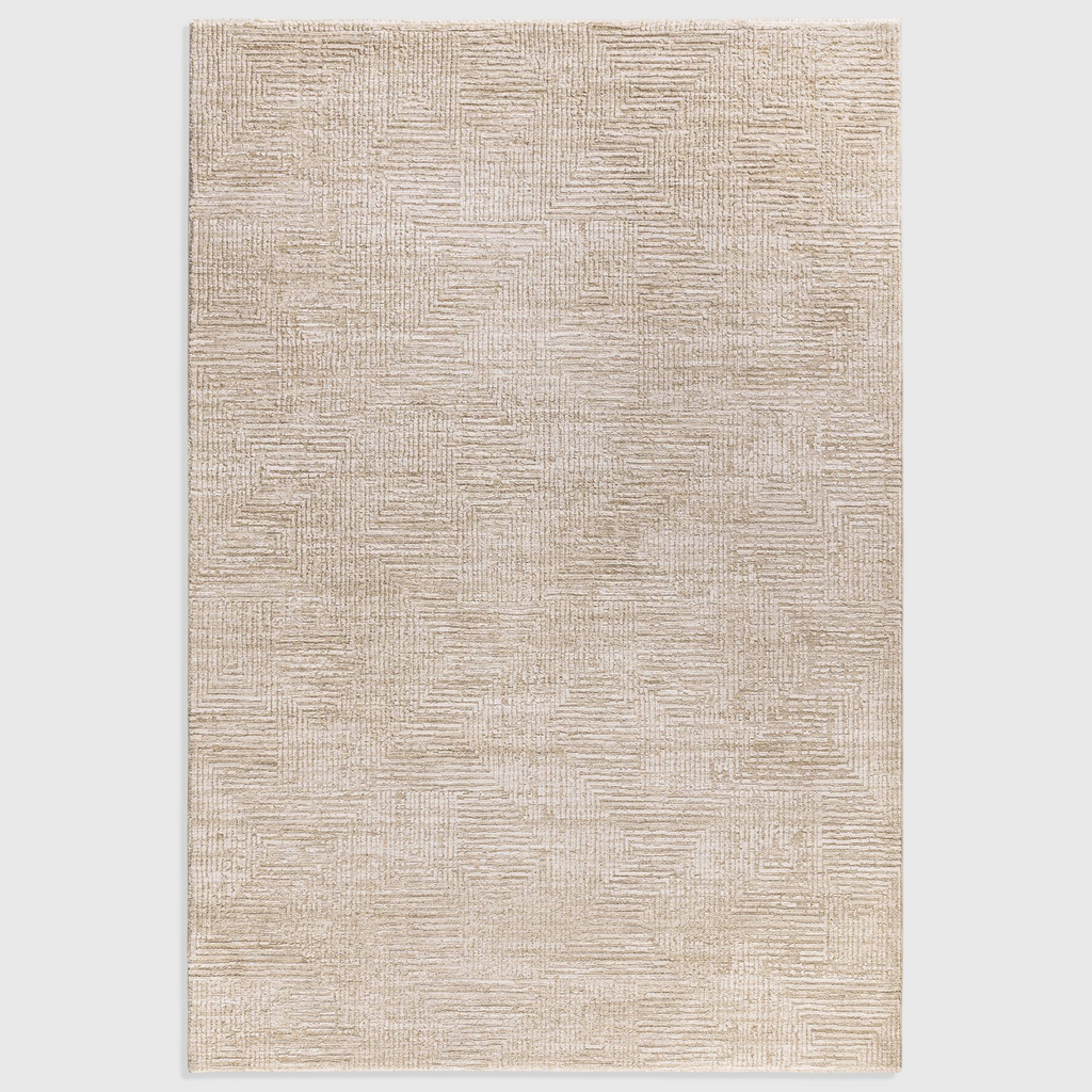 Alvo Rugs Lorentz La06 beige machine woven polyester rug with a textured geometric pattern and boho aesthetic