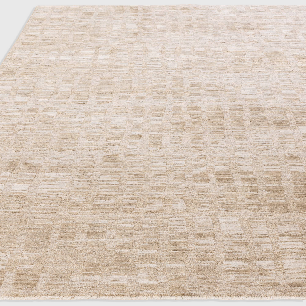 Alvo Rugs Lorentz La07 beige polyester area rug with textured tonal pattern and boho style fringe detail