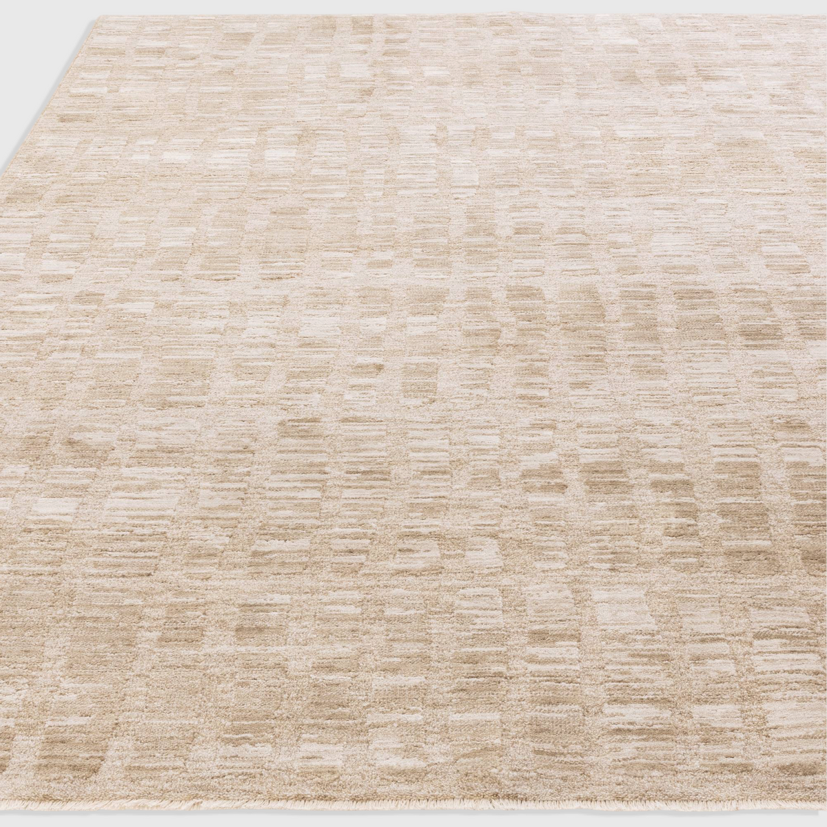 Alvo Rugs Lorentz La07 beige polyester area rug with textured tonal pattern and boho style fringe detail