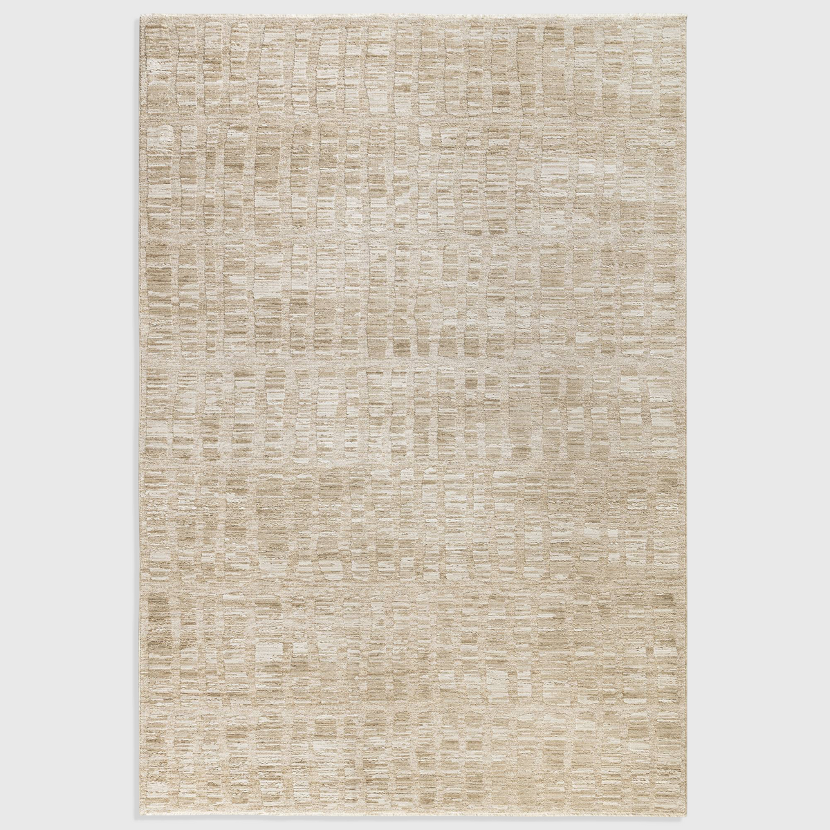 Alvo Rugs Lorentz La07 beige area rug with a textured geometric pattern and soft polyester pile in a boho style.