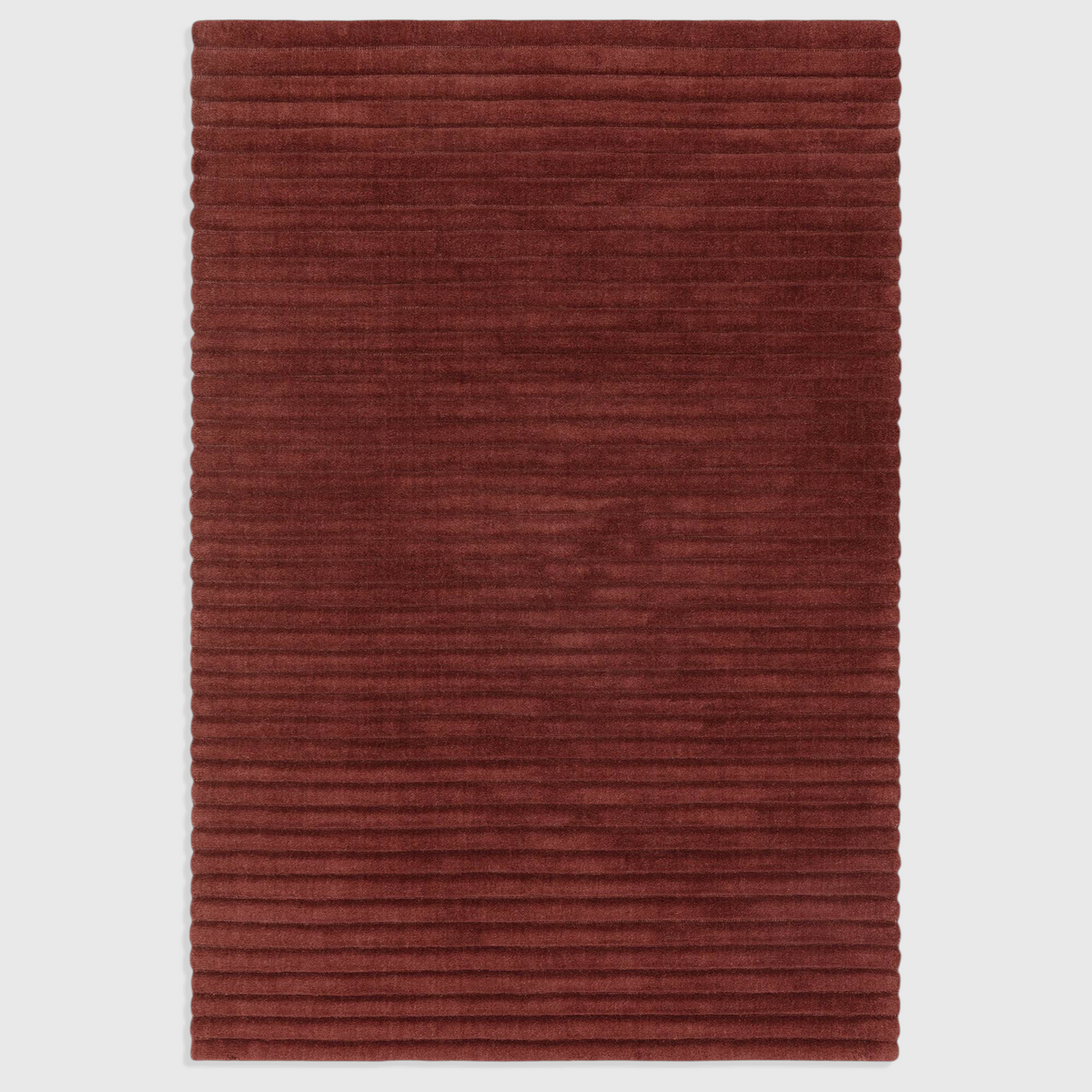 Alvo Rugs Lina burgundy wool rug with a textured high-low pile and ridged design for a soft, durable finish.
