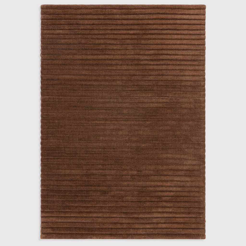 Alvo Rugs Lina Cocoa rug in brown wool with a textured high-low pile and horizontal ridged design