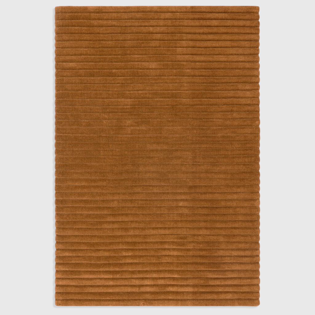 Alvo Rugs Lina Gold hand-woven wool rug featuring a textured ridged high-low pile in a warm yellow-gold tone.