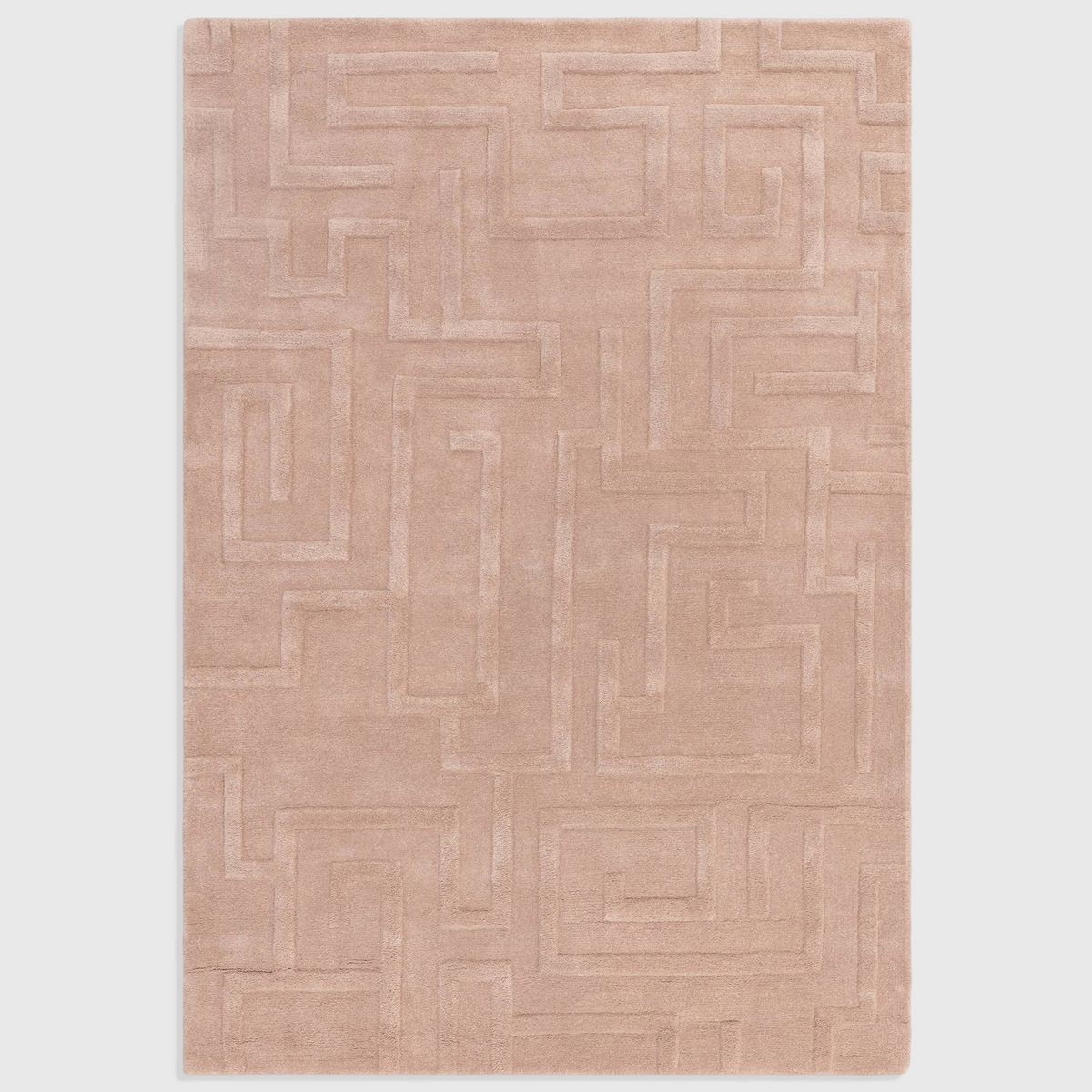 Alvo Rugs Maize Blush hand-tufted wool rug featuring a soft pink geometric high-low pile maze pattern.