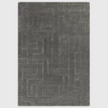 Alvo Rugs Maize charcoal grey wool rug with a hand-tufted high-low pile geometric maze pattern.