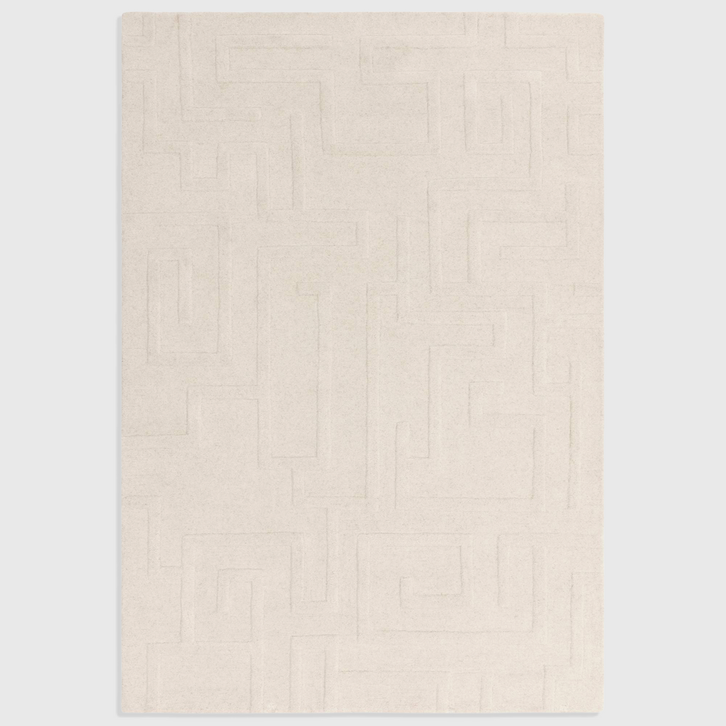 Alvo Rugs Maize cream hand-tufted wool rug with a subtle high-low geometric maze pattern for a contemporary look.