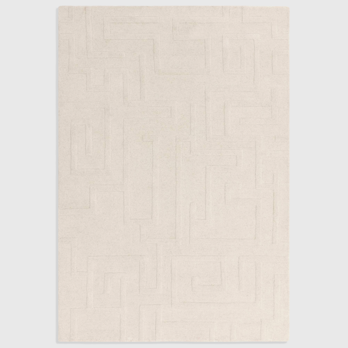 Alvo Rugs Maize cream hand-tufted wool rug with a subtle high-low geometric maze pattern for a contemporary look.