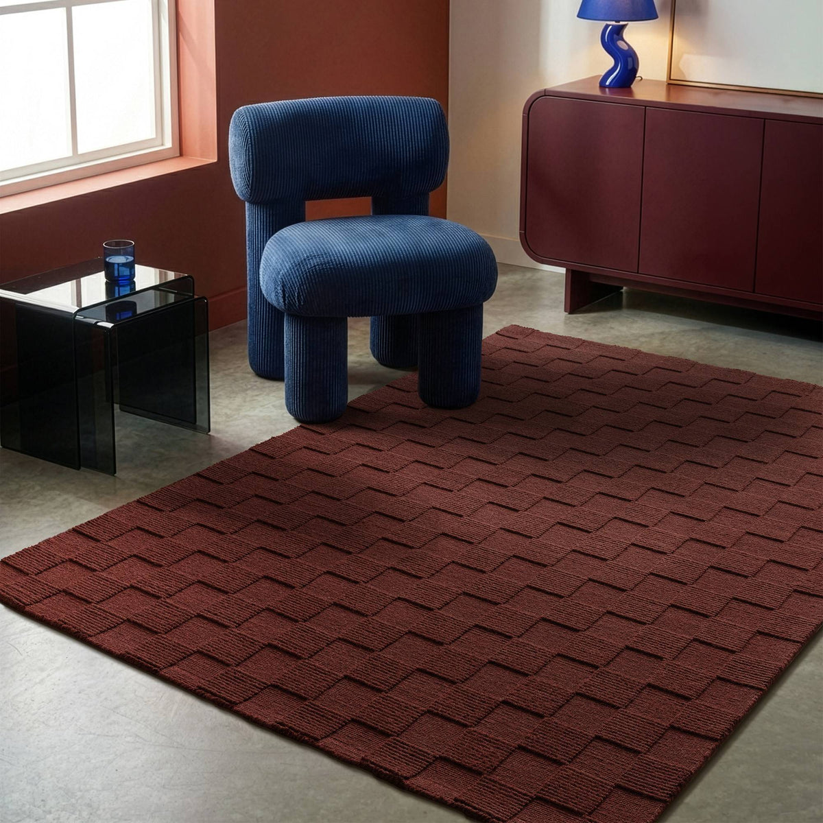 Check Burgundy Rug