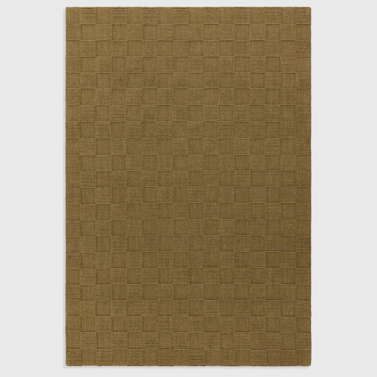 Alvo Rugs Mercia olive green hand-woven wool rug with a textured square pattern and loop pile finish.
