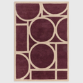 Alvo Rugs Metra Plum rug featuring a hand-tufted geometric pattern in deep purple and beige 100% wool high-low pile.