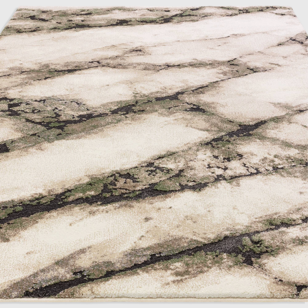 Alvo Rugs Miraga mineral green shaggy rug with high-low pile and abstract natural surface pattern