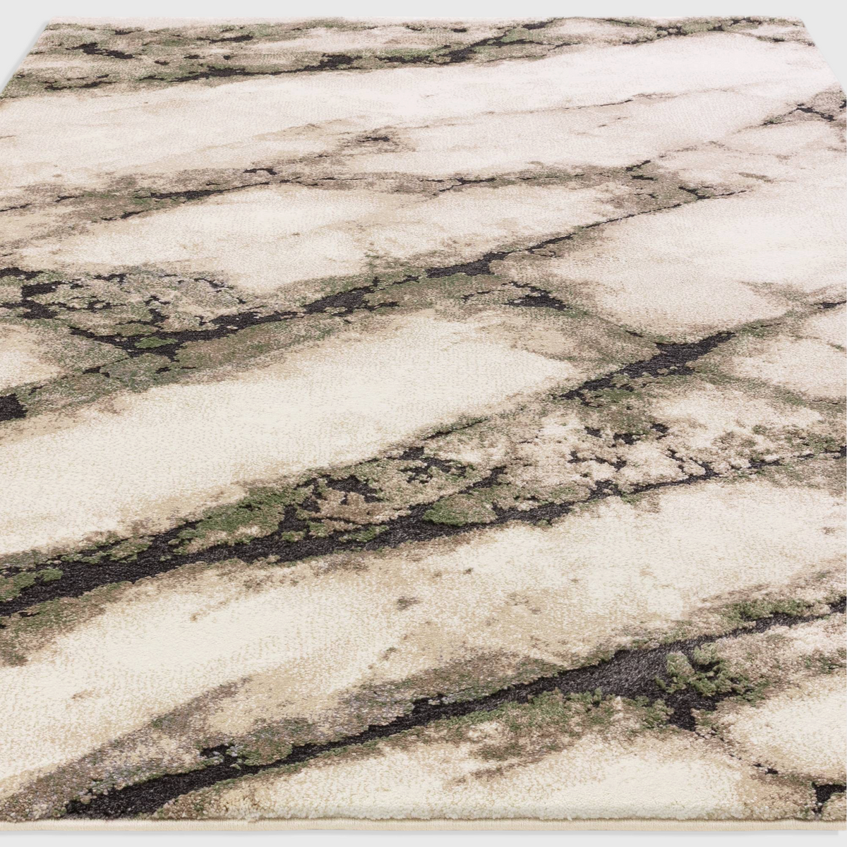 Alvo Rugs Miraga mineral green shaggy rug with high-low pile and abstract natural surface pattern
