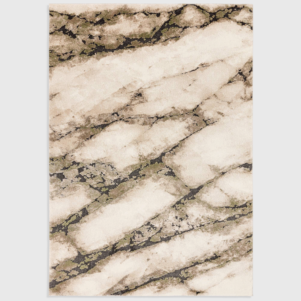 Alvo Rugs Miraga mineral green shaggy rug with a high-low pile and abstract marble-inspired pattern.