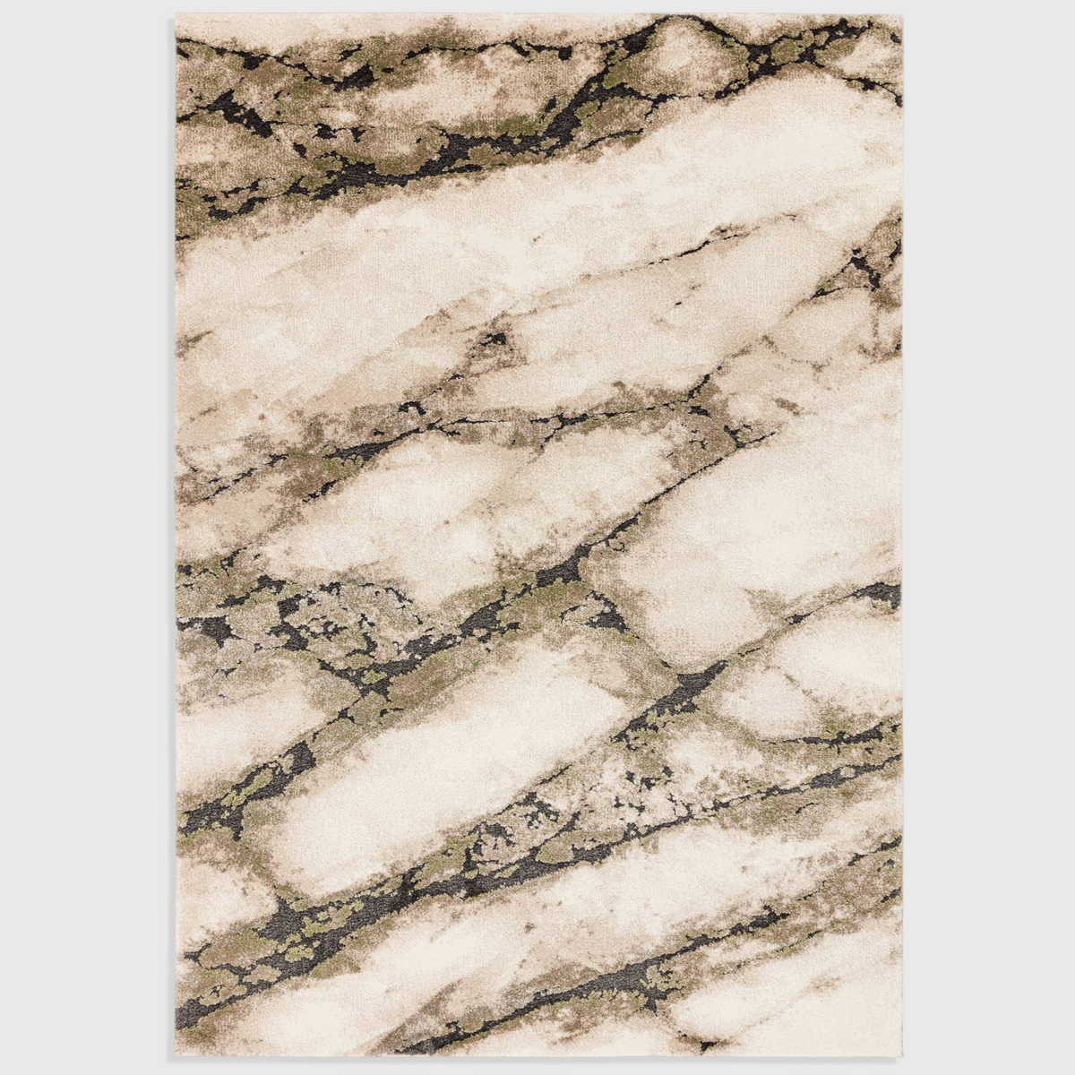 Alvo Rugs Miraga mineral green shaggy rug with a high-low pile and abstract marble-inspired pattern.